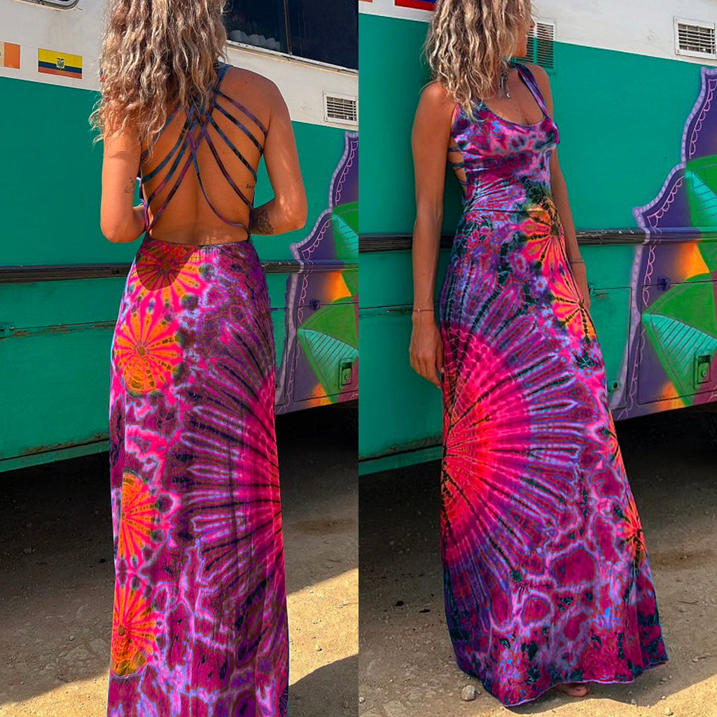 Heididress Strappy Backless Tie Dye Maxi Dress