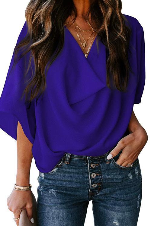 Heididress Cowl Neck Short Sleeve Drape Chiffon Shirt