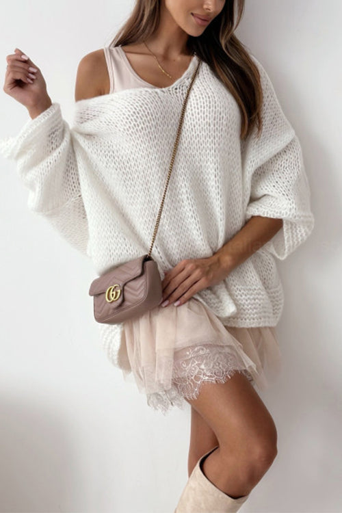 Heididress V Neck Drop Shoulder Slouchy Pullover Sweater