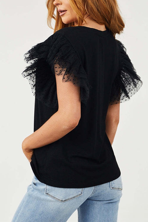 Heididress Round Neck Polka Dot Ruffle Short Sleeves Top