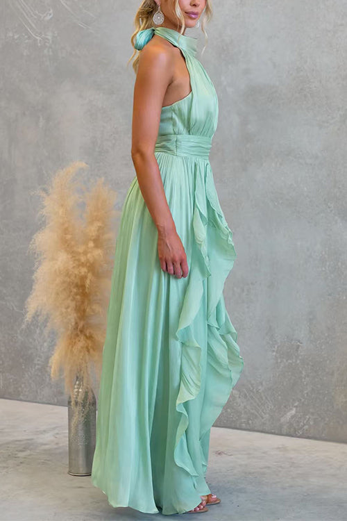 Halter Neck Ruffle Flowy Maxi Dress