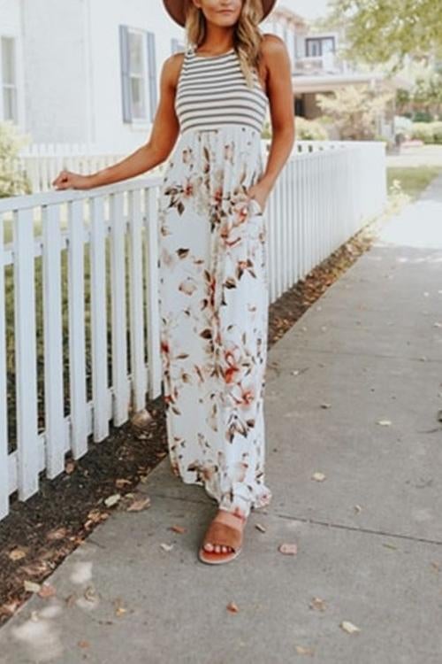 Heididress Stripes Splice Floral Printed Maxi Dress