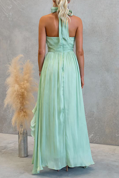Halter Neck Waisted Ruffle Maxi Dress