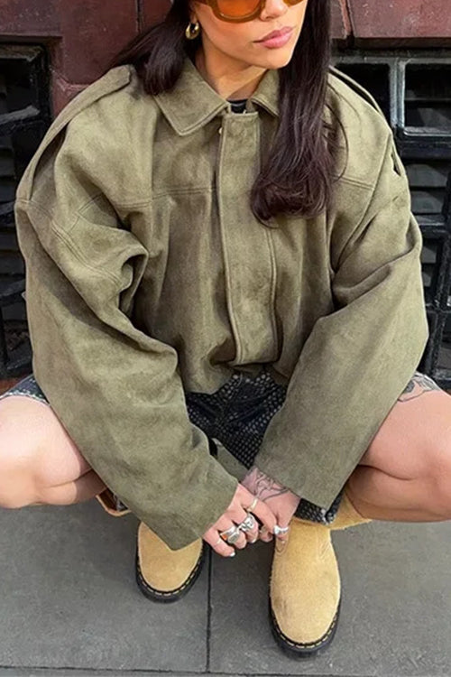 Heididress Lapel Zip Up Trendy Bomber Jacket