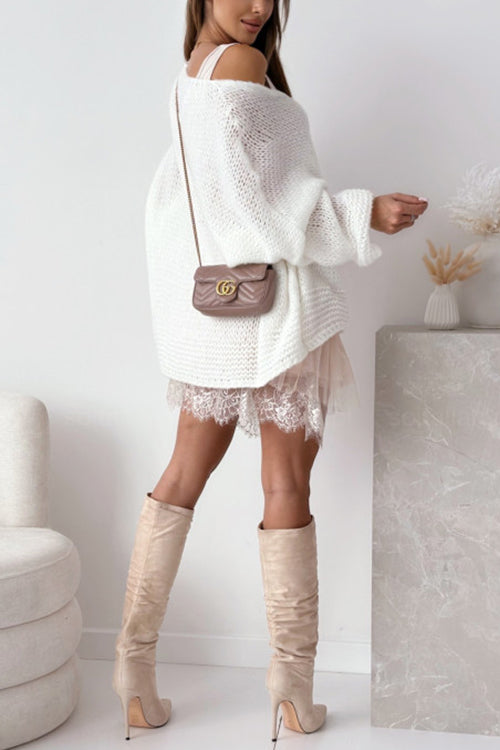 Heididress V Neck Drop Shoulder Slouchy Pullover Sweater