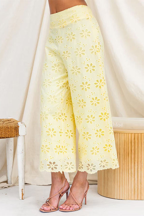 Elastic Waist Floral Lace Hollow Out Wide Leg Pants