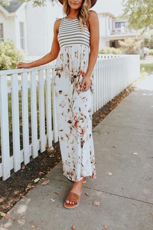 Heididress Stripes Splice Floral Printed Maxi Dress