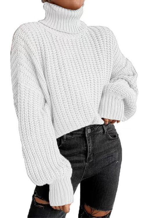 Heididress Turtleneck Drop Shoulder Comfy Pullover Sweater