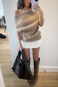 Off Shoulder Short Sleeves Knit Top