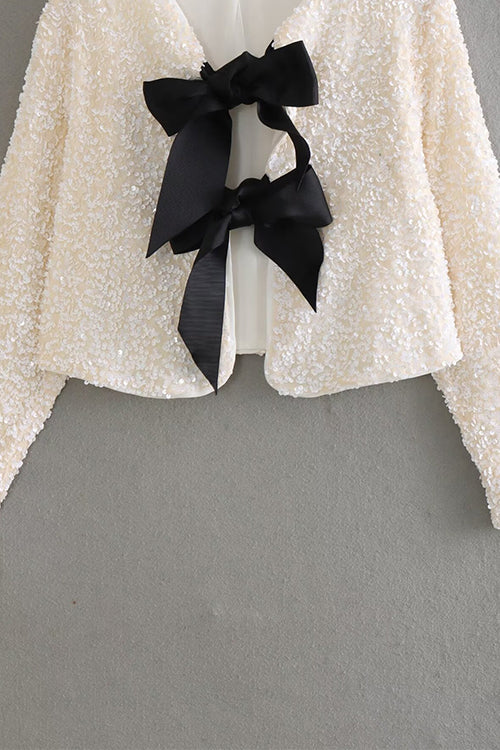 Heididress Long Sleeves Bow Detail Shiny Sequin Top