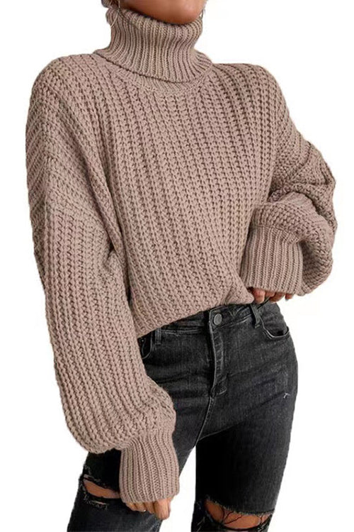 Heididress Turtleneck Drop Shoulder Comfy Pullover Sweater