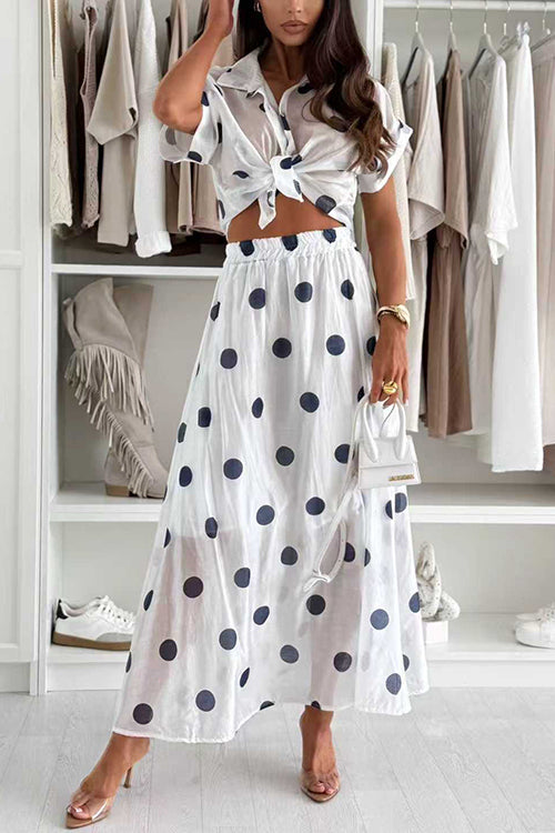 Elastic Waist Polka Dot Flowy Maxi Skirt