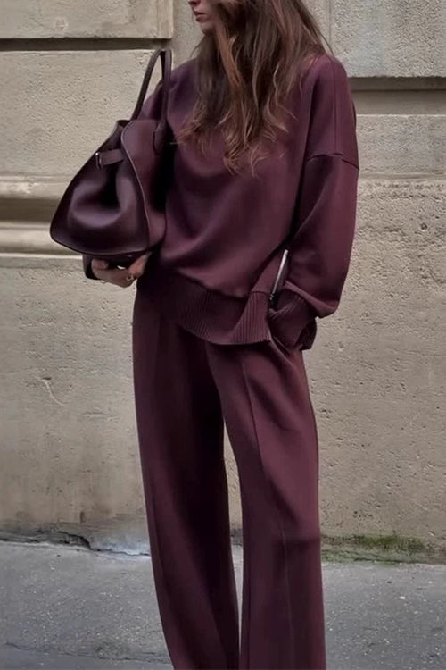 Heididress High Neck Side Zipper Up Sweatshirt and Wide Leg Pants Set