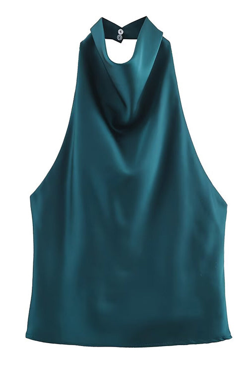 Heididress Chic Halter Cowl Neck Sleeveless Satin Top