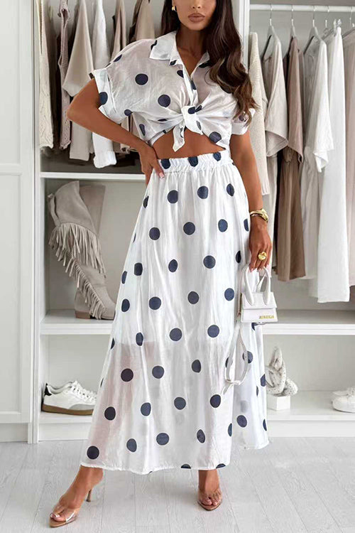 Elastic Waist Polka Dot Flowy Maxi Skirt