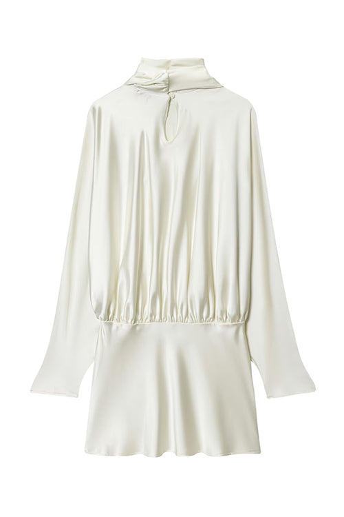 Heididress High Neck Long Sleeves Satin Mini Dress with Scarf