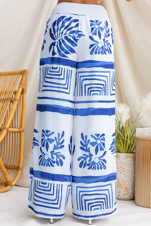Elastic Waist Wide Leg Printed Pants