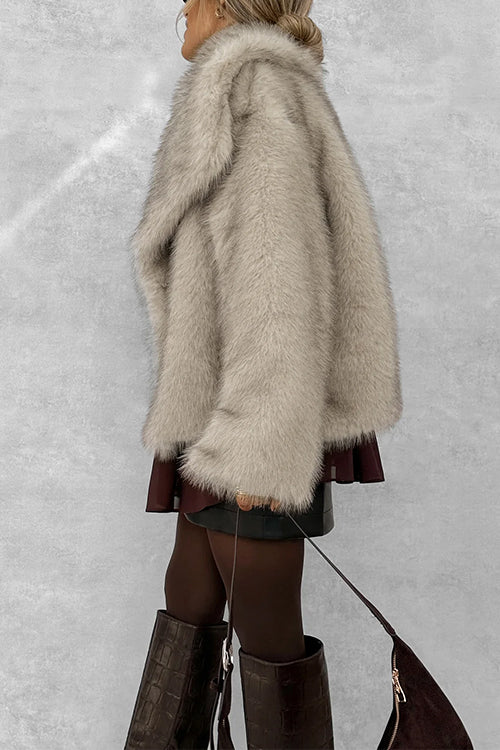 Heididress Collared Open Front Winter Faux Fur Coat