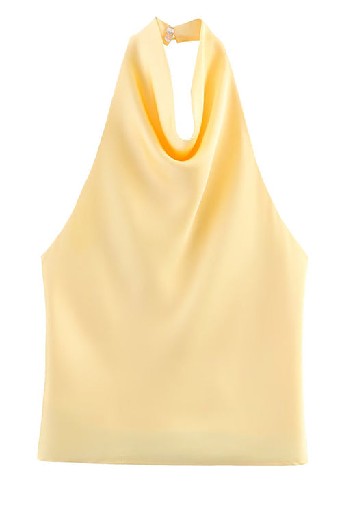 Heididress Chic Halter Cowl Neck Sleeveless Satin Top