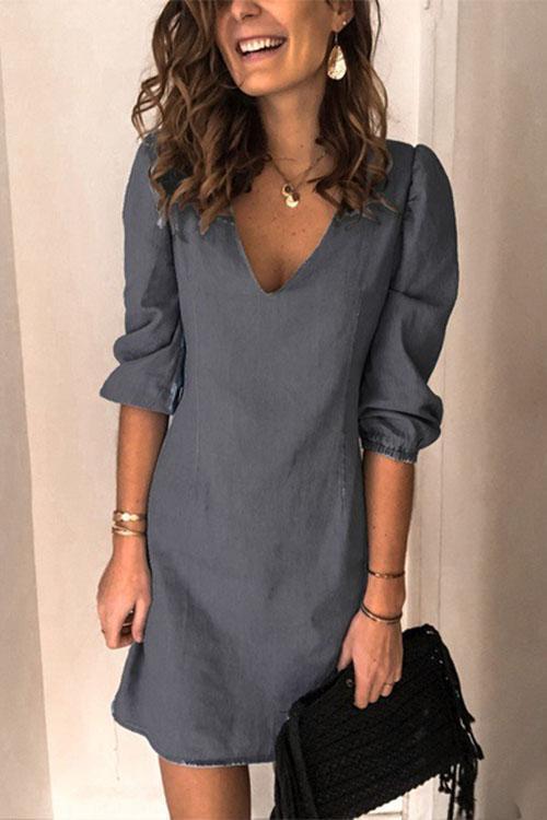 Heididress Annette V Neck Elastic Cuffs Mini Dress(5 Colors Available)