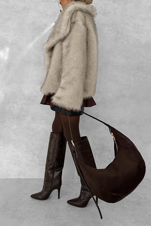 Heididress Collared Open Front Winter Faux Fur Coat