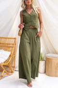 Elastic Waist Pocketed Wide Leg Pants