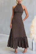 Halter Neck Backless Polka Dot Ruffle Maxi Dress