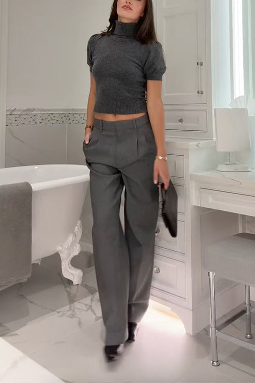 Heididress High Neck Puff Short Sleeves Sweater Top