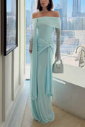 Heididress Off Shoulder Long Sleeves Knot Waist Draped Maxi Dress
