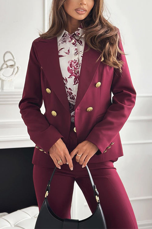 Notch Collar Double Breasted Tailored Blazer