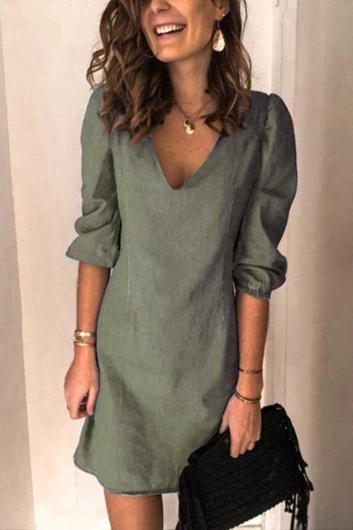 Heididress Annette V Neck Elastic Cuffs Mini Dress(5 Colors Available)
