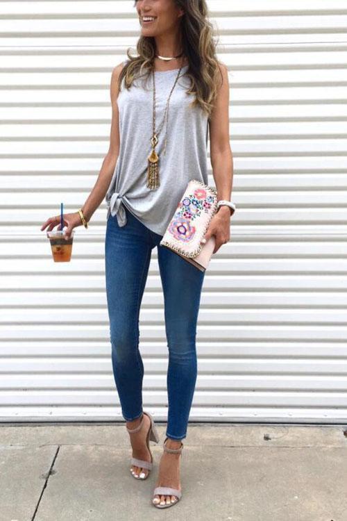 Heididress Casual Side Tie Knot Front Tank Top