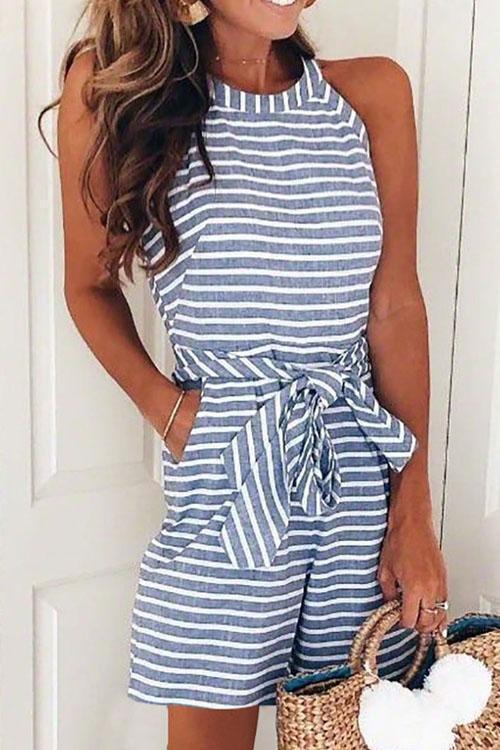Heididress Bow-knot Sleeveless Striped Romper