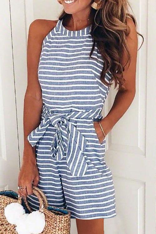 Heididress Bow-knot Sleeveless Striped Romper