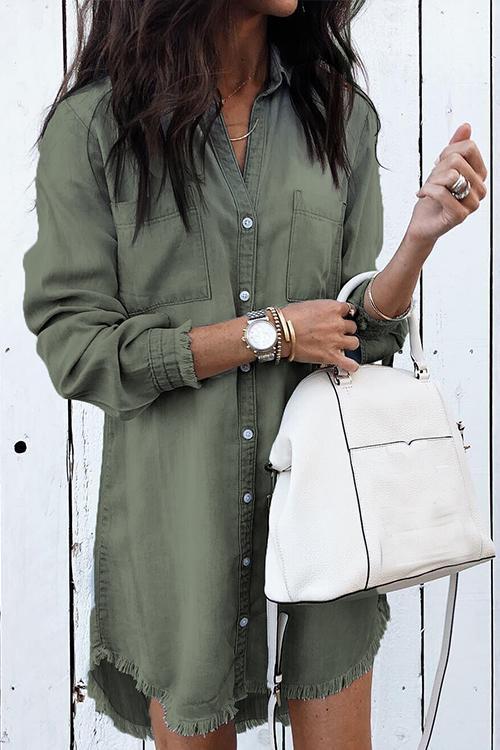 Heididress Hot Sale Button Down Denim Shirt Dress ( 2 Colors)