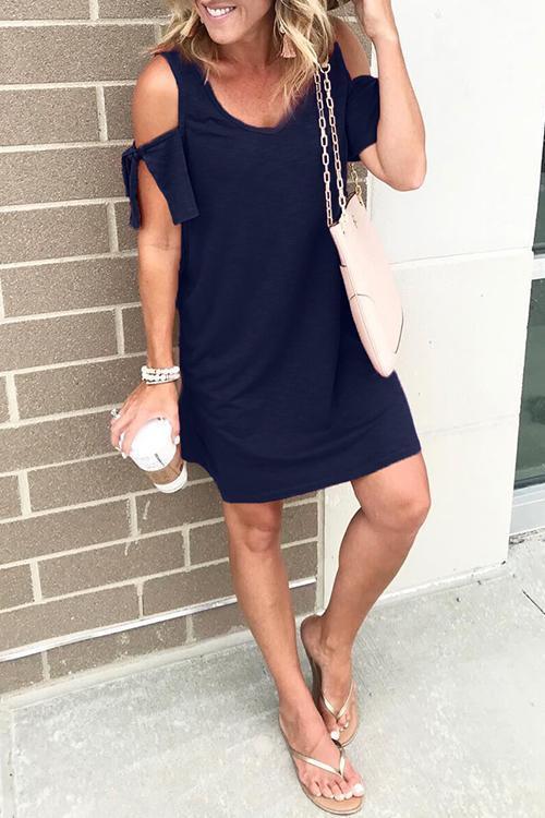 Heididress V Neck Cold Shoulder Solid T Shirt Dress