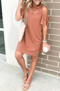 Heididress V Neck Cold Shoulder Solid T Shirt Dress