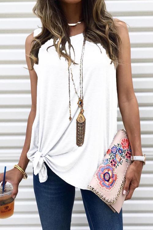 Heididress Casual Side Tie Knot Front Tank Top