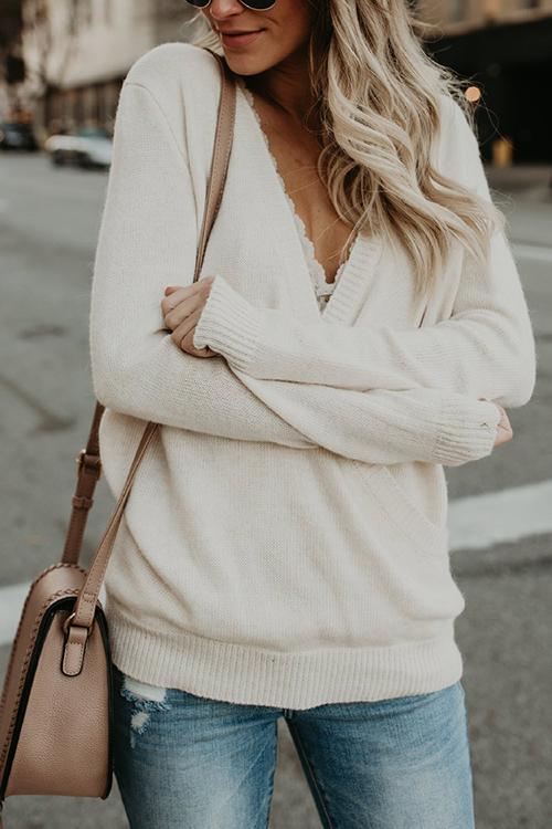 Heididress Wrap V Neck Long Sleeve Casual Knitting Sweater