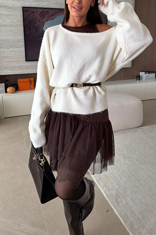 Asymmetrical One Shoulder Long Sleeves Casual Sweater