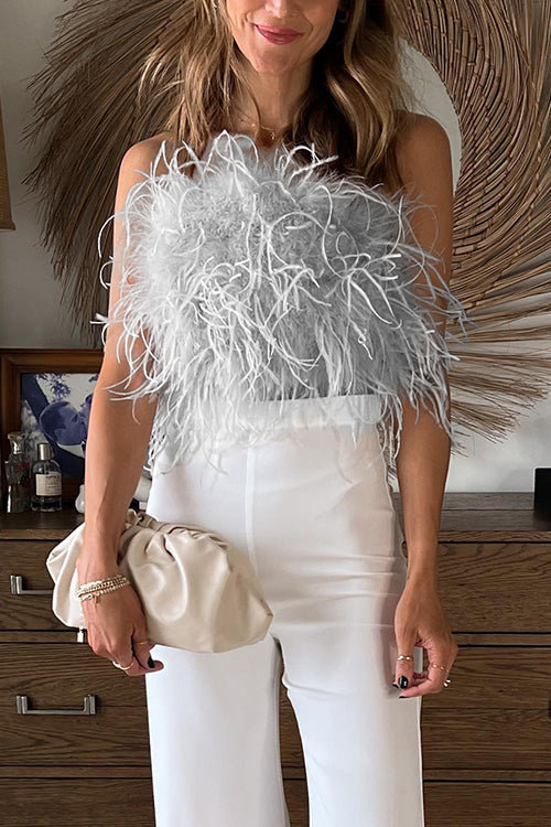 Heididress Fuzzy Feather Crop Tube Top