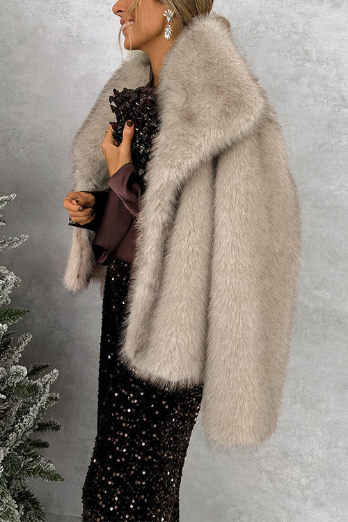 Heididress Collared Open Front Winter Faux Fur Coat