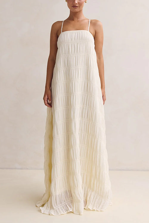 Adjustable Strap Crinkled Loose Fit Maxi Dress