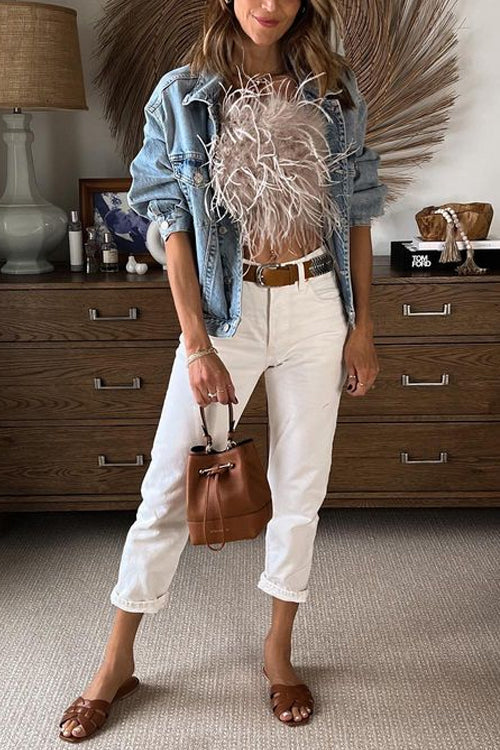 Heididress Fuzzy Feather Crop Tube Top