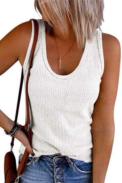 Heididress Scoop Neck Ribbed Solid Sleeveless Top