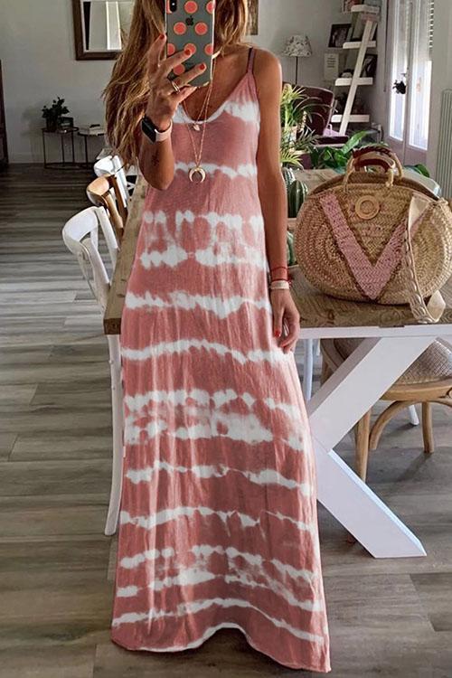 Heididress Sleeveless V Neck Tie Dye Maxi Cami Beach Dress