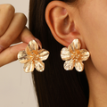 Heididress Vintage Delicate Large Flower Metal Stud Earrings
