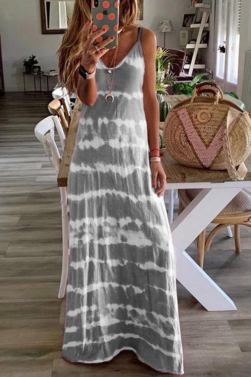 Heididress Sleeveless V Neck Tie Dye Maxi Cami Beach Dress
