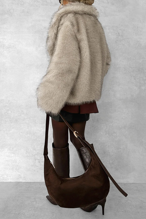 Heididress Collared Open Front Winter Faux Fur Coat