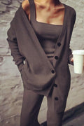 Heididress Wide Strapes Tank Top Button Down Cardigan and Long Pants 3 Pieces Loungewear Set